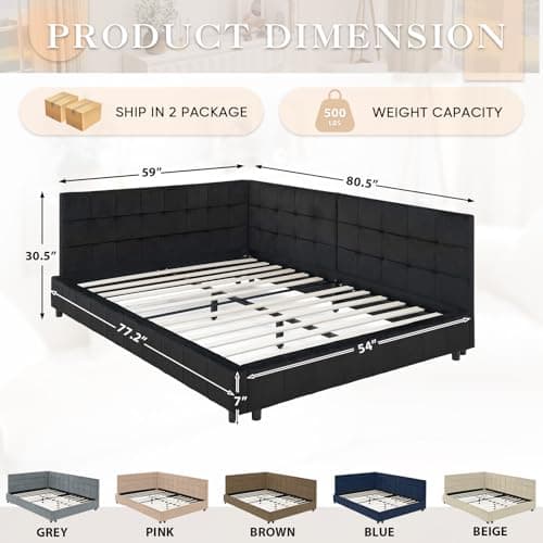 Antetek Black Full Size Daybed, Tufted Velvet Sofa Bed Frame