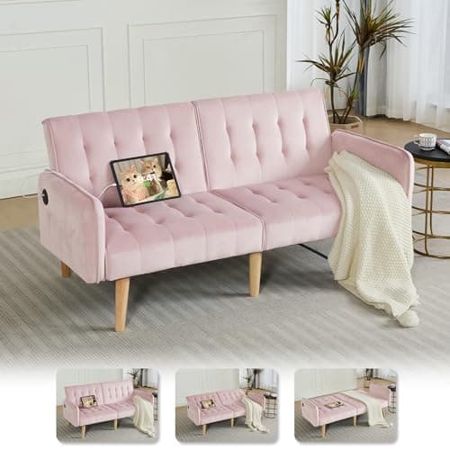 TYBOATLE 65" Convertible Futon Sofa Bed, Grey