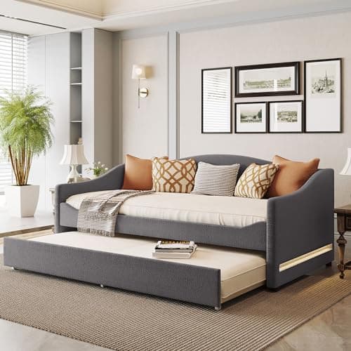 Twin Size Upholstered Daybed with Trundle and LED Light, Gray for Guest Room and Apartment
Twin Size Teddy Fleece Day Bed Frame with Solid Wood Slats, Gray for No Spring Box Needed Bedroom
Twin Size Daybed with Trundle and LED Light, Easy Assembly Da