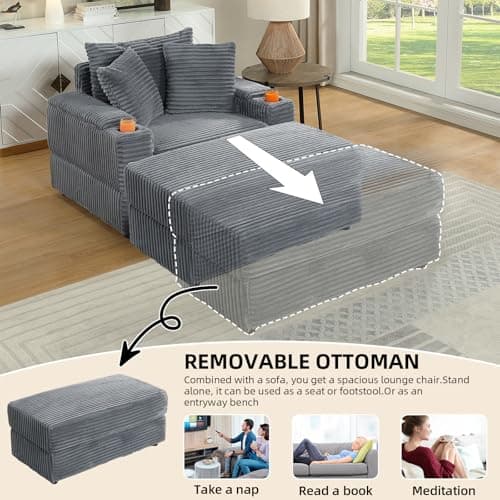 Oversized Chaise Lounge Convertible Sleeper Sofa Bed (Grey)