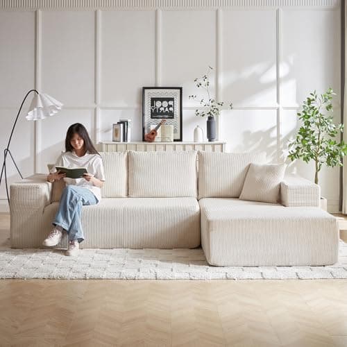 3 Seater Grey L Shaped Modular Sofa with Chaise & 5 Pillows for Living Room
