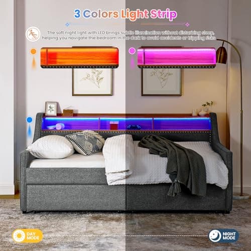 Antetek Dark Grey Daybed with Storage & Wireless Charger