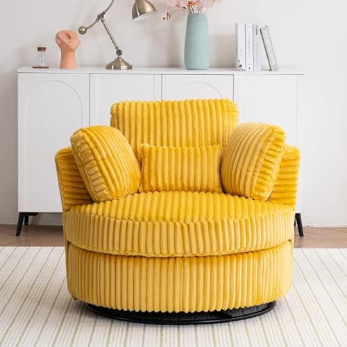 Green 360-Degree Swivel Barrel Chair with Thick Cushion & Throw Pillows