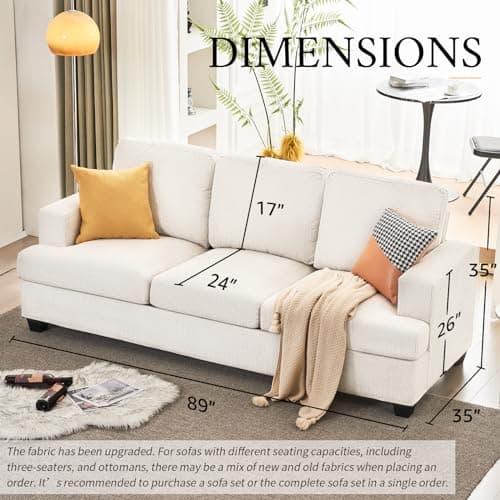AMERLIFE Beige Chenille 89" Extra Deep 3 Seater Sofa Couch