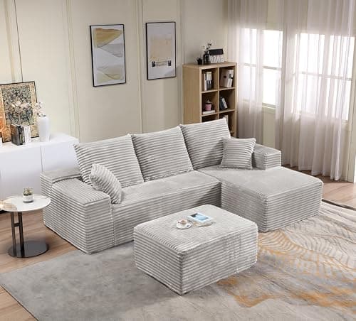 107" Grey Left-Facing Modular U-Shaped Couch with Chaise, No Assembly Required