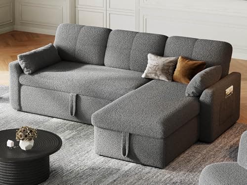 YITAHOME 86" L-Shaped Sleeper Sofa, 2-in-1 Convertible Storage Chaise, Grey