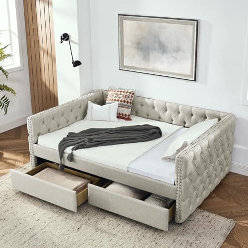 Linen Upholstered Twin Daybed with Storage and USB Port,Dark Grey