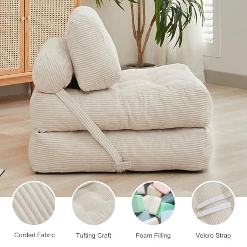 PureMind Convertible Sofa Bed, Portable Fold Out Chair, Comfortable Lounge