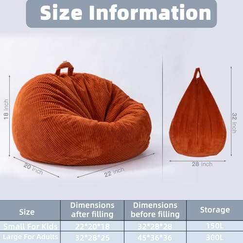 Giant Green Soft Corduroy Stuffed Animal Storage Bean Bag Chair