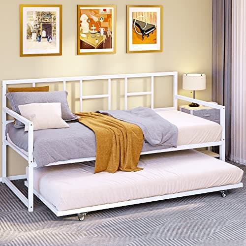 YITAHOME Adjustable Height Twin Daybed with Pull-Out Guest Bed, White