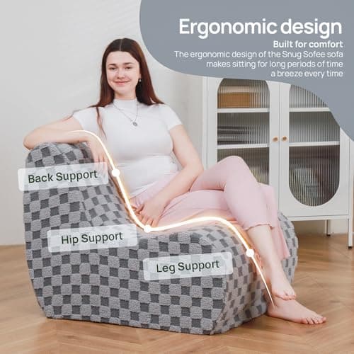 Cement Gray Bean Bag Chair with Footstool, Modern Lazy Sofa for Adults