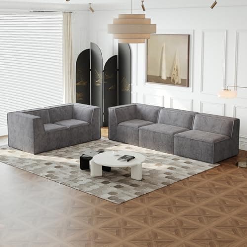 Antetek Grey L-Shaped Comfortable Modular Sectional Sofa, 5 Seater