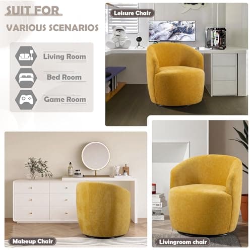 Antetek Yellow 360° Swivel Chenille Armchair for Living Room, Nursery, Bedroom