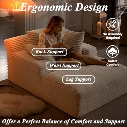 Oversized Chaise Lounge Chair for Living Room with 3 Comfy Pillows