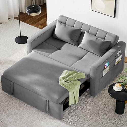 YITAHOME 55" Convertible Sofa Bed, Black Full Size Reclining Velvet Sleeper