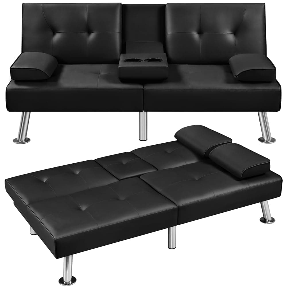 Yaheetech Adjustable Couch Bed with Faux Leather, Black