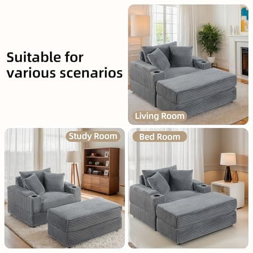 Oversized Chaise Lounge Convertible Sleeper Sofa Bed (Grey)