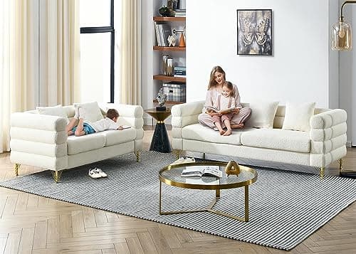 Modern 81-inch Couch + 60-inch Loveseat in Green Teddy Fabric
