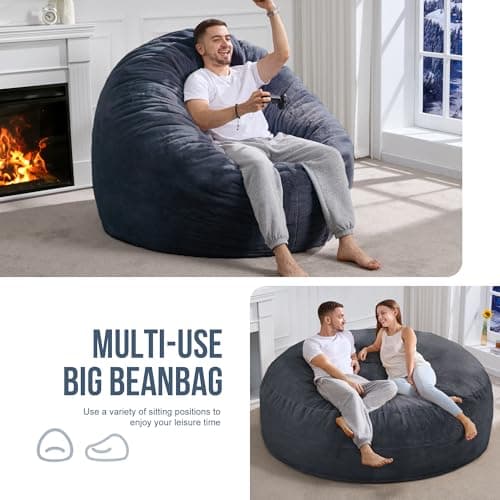 Hobestluk Dark Grey 6ft Plush Faux Fur Bean Bag Chair - Living Room Essential