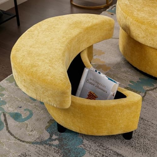 Antetek Green & Yellow Oversized Swivel Chair with Storage Ottoman