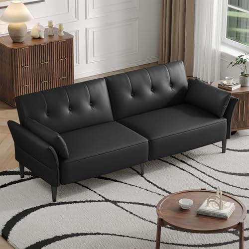 Modern 89 Velvet Futon Sofa Bed with Pillows - Beige Color