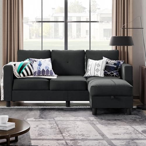 Shintenchi 79 Inch L-Shaped Sectional Sofa, Dark Grey, Living Room Essential