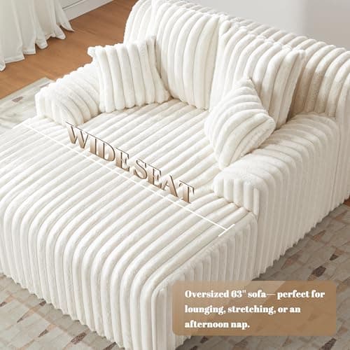 Beige 5|5" Oversized Chaise Lounge Chair with Wide Arms for Living Room, Comfy Sleeper Sofa with 4 Pillows, No Assembly Required Corduroy Couch