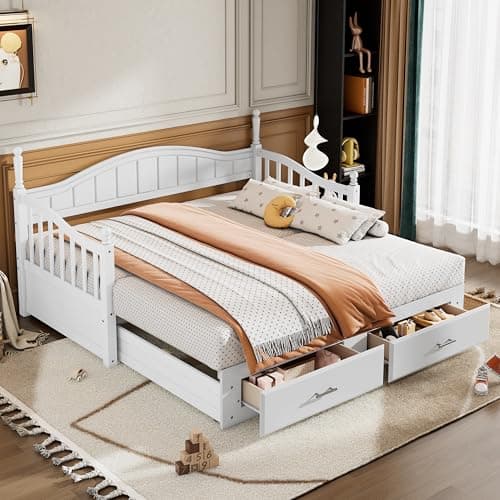 Merax Modern Wood Daybed with Pop Up Trundle for Kids Teens Adults Espresso