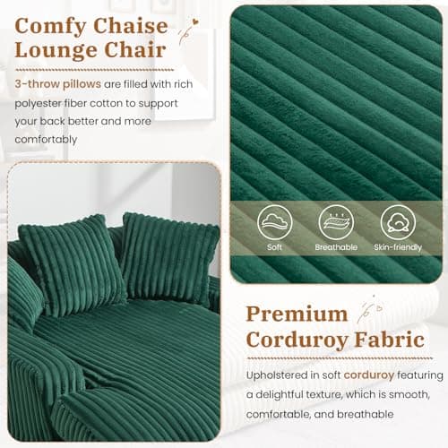 Modern Oversized Chaise Longue Chair with Sleeper Sofa Bed for Living Room or Bedroom, Green