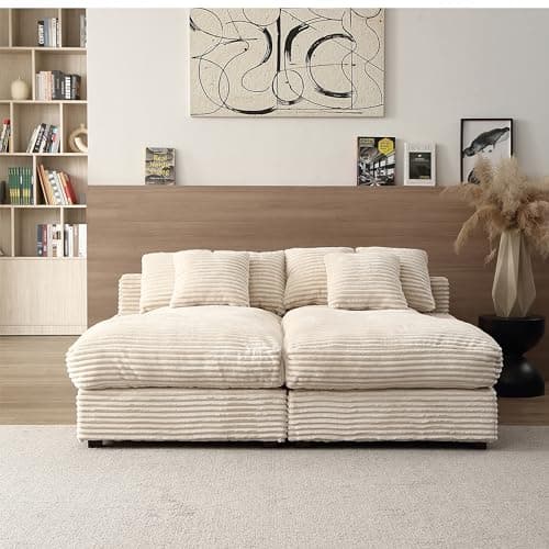 Oversized Grey Corduroy Chaise Lounge with 6 Pillows for Living Room and Bedroom