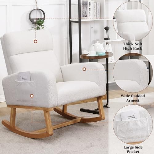 Sherpa Nursing Rocking Armchair for Mom, Modern Rocker Chair with High Backrest