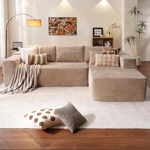 Ovios 104" L-Shape Chaise Cloud Sectional Sofa, Black (Corduroy Fabric)