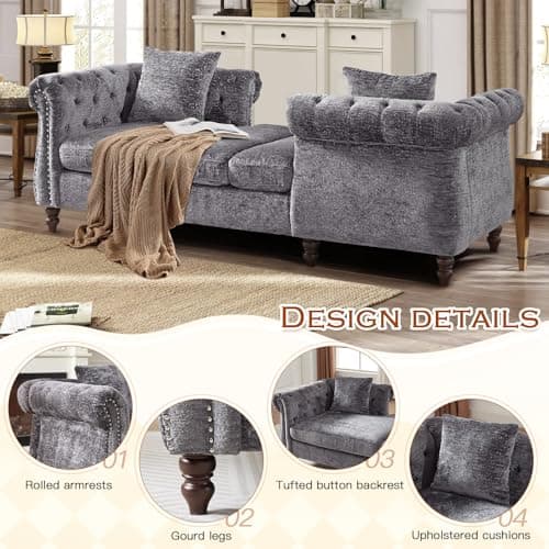 Antetek Mid Century Modern Loveseat Sofa Bed, Grey