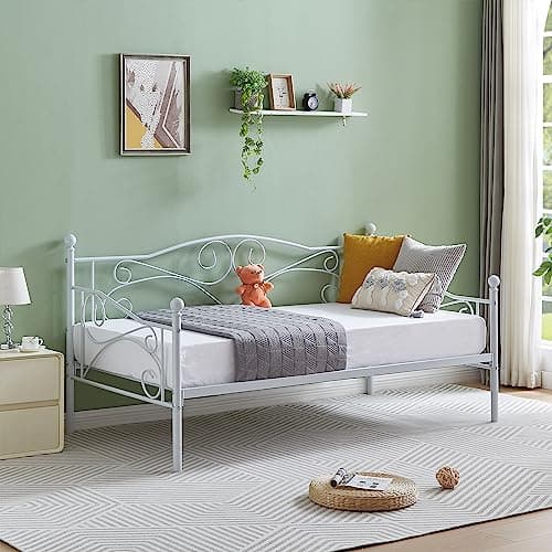 VECELO Metal Daybed Frame, Twin Size with Headboard & Slats Support