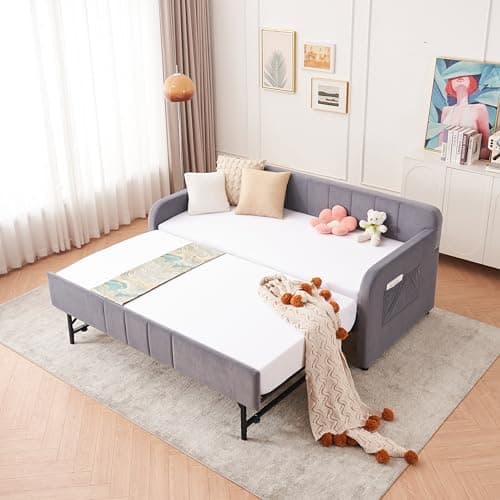 Pop-Up Twin Daybed with USB Port & Velvet Frame for Guest or Living Room