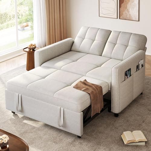 YITAHOME 55" 3-in-1 Convertible Sleeper Sofa with Iron Frame, Beige