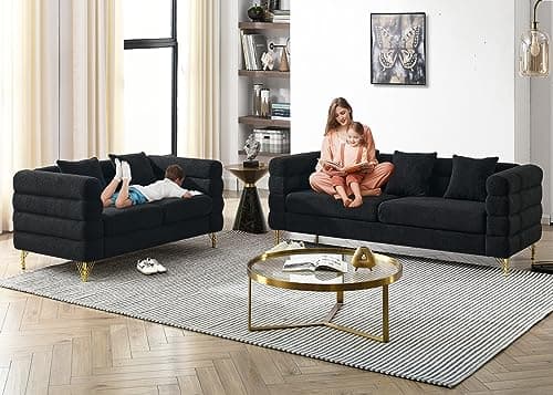 Modern 81-inch Couch + 60-inch Loveseat in Green Teddy Fabric