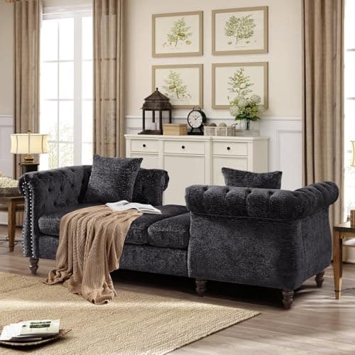 Antetek Mid Century Modern Loveseat Sofa Bed, Grey