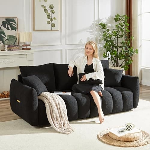 82" Modern Beige Boucle 3-Seater Sofa with 3 Back Pillows for Living Room and Office