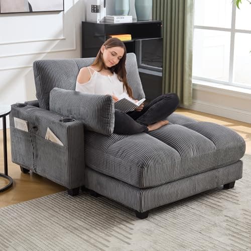 91" Orange Oversized Chaise Lounger with USB & Cup Holder for Living Room/Bedroom