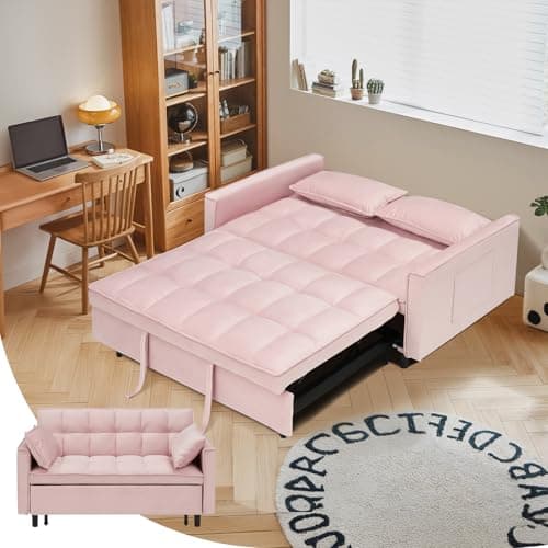 Grey 3-in-1 Convertible Velvet Bed Sofa, Pull-out Lounger with Reclining Backrest (55.1")
