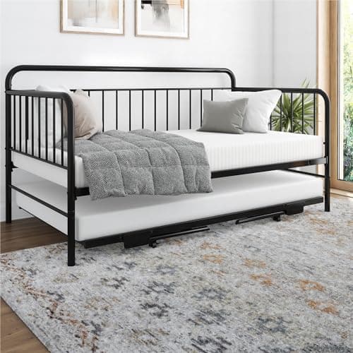 DHP Black Metal Daybed with Pop Up Twin Trundle Bed
