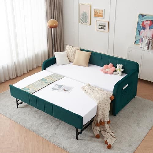Pop-Up Twin Daybed with USB Port & Velvet Frame for Guest or Living Room