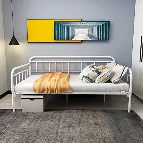 HOMERECOMMEND Heavy Duty Black Sanded Metal Daybed Frame Twin Mattress Foundation