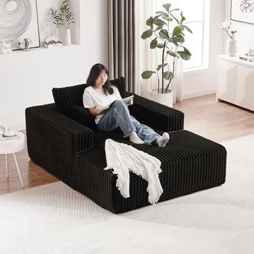 Oversized Gray Corduroy Chaise Longue Chair for Living Room & Bedroom