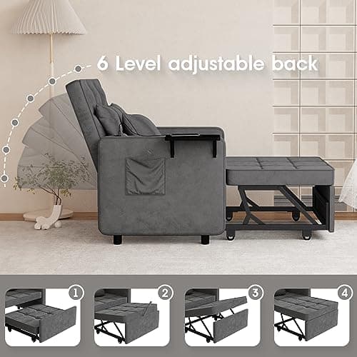 3-in-1 Velvet Sleeper Sofa Chair with USB Ports and Wing Table