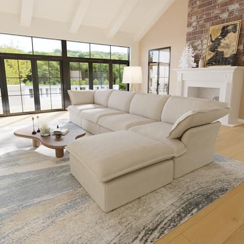 Cloud Modular Sectional Sofa with Down Filling, Wide Deep Seat Couch for Living Room in Beige Color