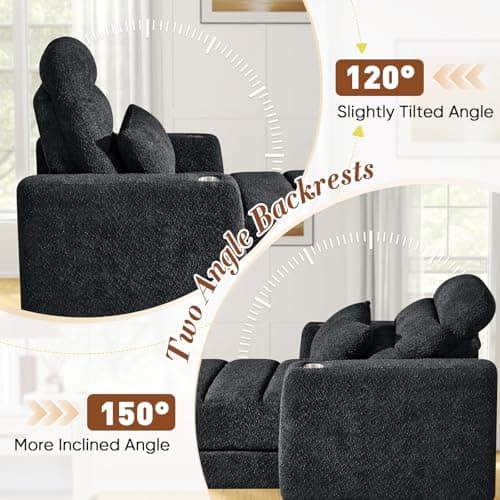 Black Electric Recliner with Lumbar Pillow, Wireless Charging & Cup Holder