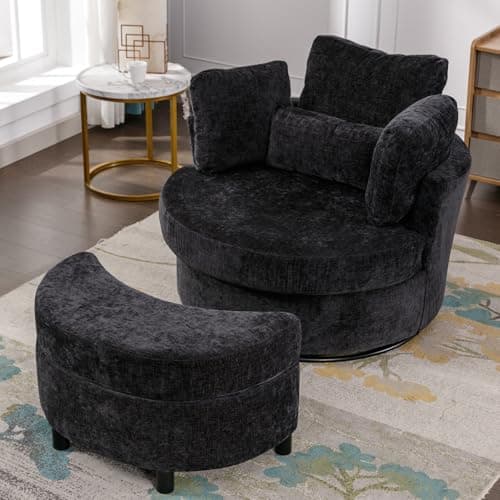 Antetek Green & Yellow Oversized Swivel Chair with Storage Ottoman