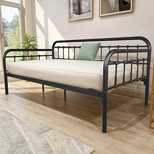 HOMERECOMMEND Heavy Duty Black Sanded Metal Daybed Frame Twin Mattress Foundation
